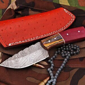 Damascus Cooking Knife with Twist Pattern And Pakka Wood Handle Kitchen Knife